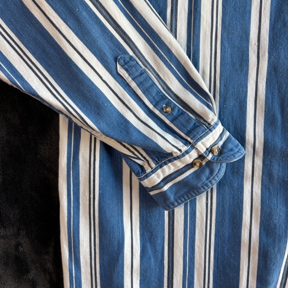 Womens Striped Embroidered Scarecrow Sunflowers Button Up Shirt Blue White Large - Picture 7 of 12